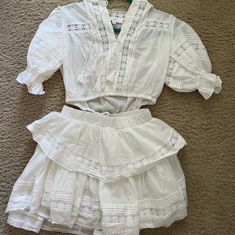 Two piece set white eyelet blouse and skirt. looks like loveshack!